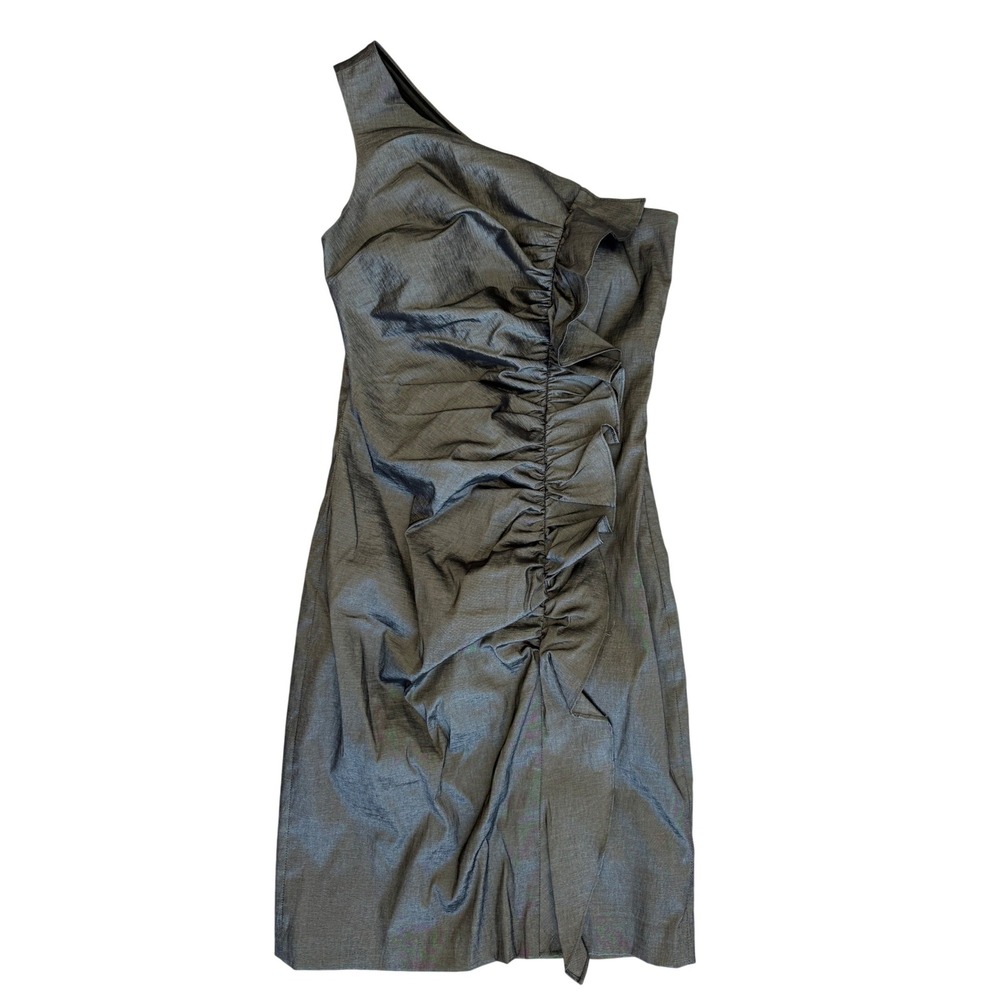 Andrew Marc One Shoulder Ruched Mini Dress Sexy XS/S Gray Metallic Cocktail Part